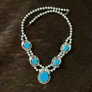 Navajo Turquoise Squash Blossom Necklace